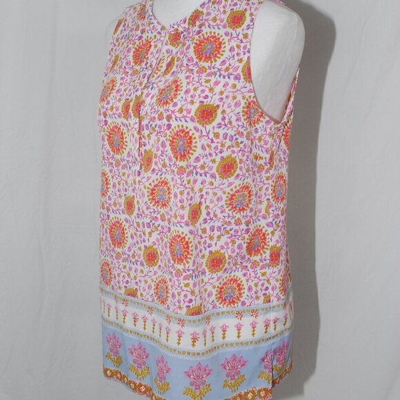 Dalia Womens Small BOHO Top Sleeveless Floral Shirt Oversized Hippie Flowy Pink - Picture 3 of 8